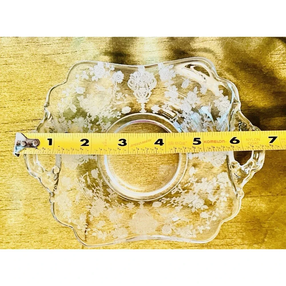 Vintage Cambridge Etched Glass Rosepoint Serving Bowl/candy Dish Handles